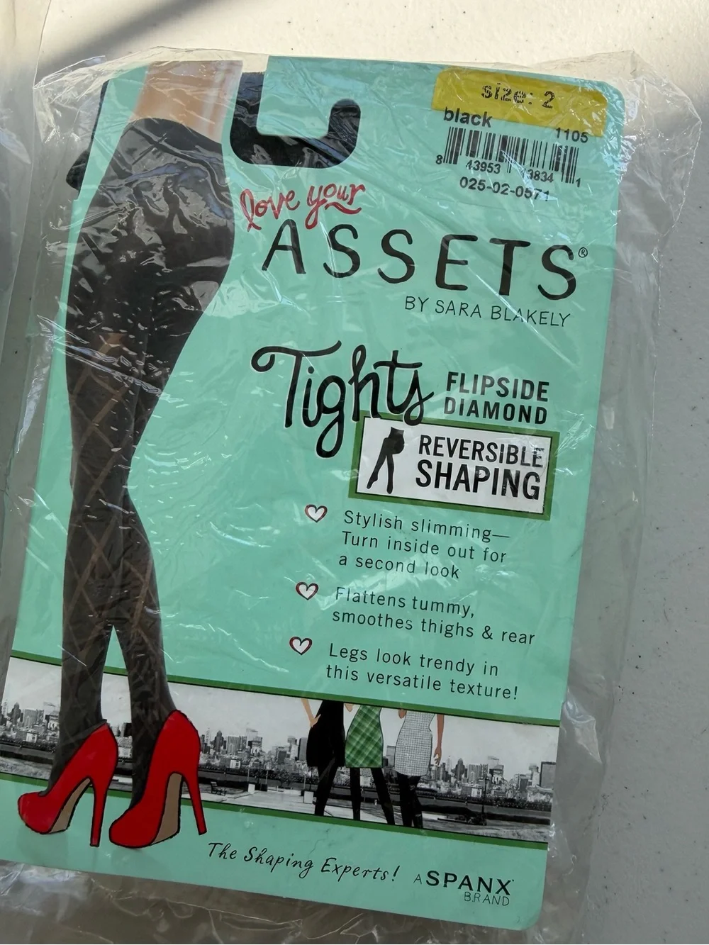 New Spanx Love Your Assets Black Tights Diamond Size 2 Reversible Shaping 2 Pack